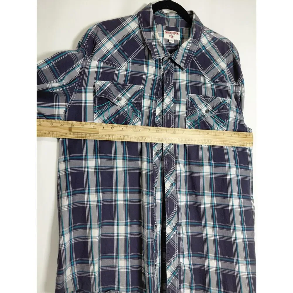 True Religion Brand Plaid Relaxed Fit Western Button-Up Shirt Men Size 2XL